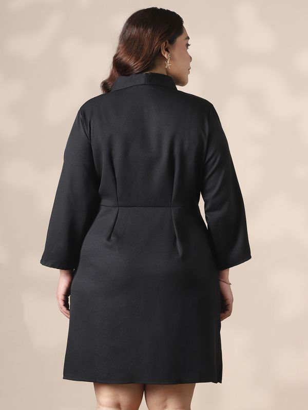 Globus Gloplus Women Black Shawl Lapel Plus Size Mini Workwear Blazer Dress